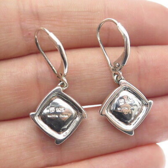 MICHELLE ALBALA 925 Sterling Silver Vintage Real Opal Gem Inlay Dangle Earrings - Picture 2 of 7